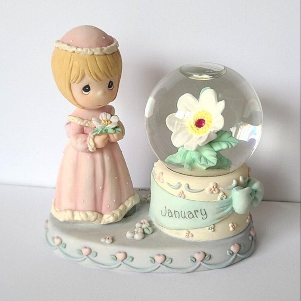 Precious Moments Flower Birth Month January Collectible Snowglobe Figurine